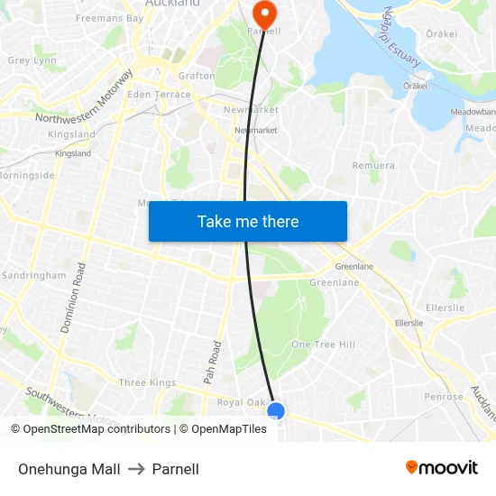 Onehunga Mall to Parnell map