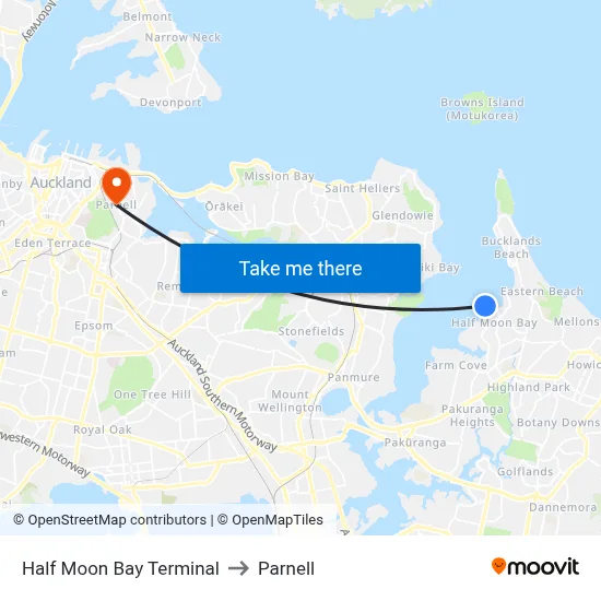 Half Moon Bay Terminal to Parnell map