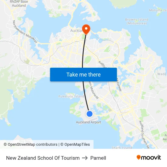 New Zealand School Of Tourism to Parnell map