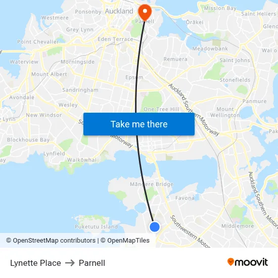 Lynette Place to Parnell map