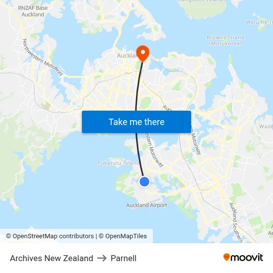 Archives New Zealand to Parnell map