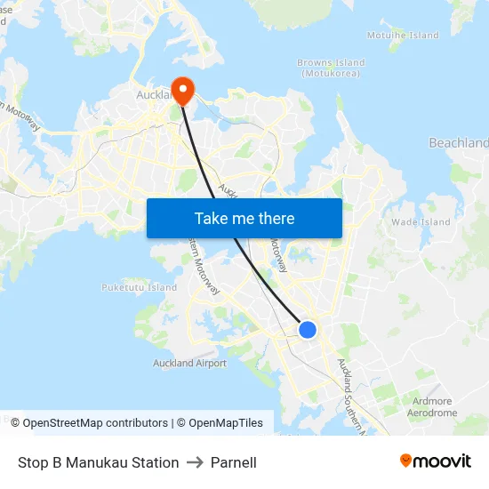 Stop B Manukau Station to Parnell map