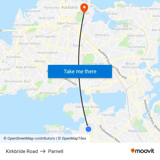 Kirkbride Road to Parnell map