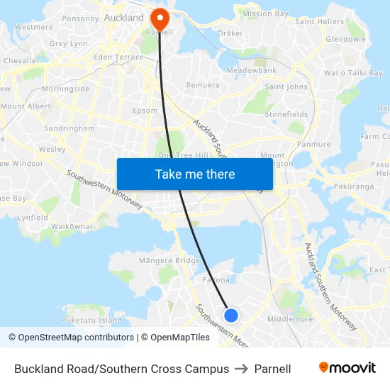 Buckland Road/Southern Cross Campus to Parnell map