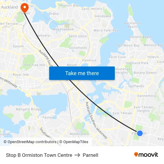 Stop B Ormiston Town Centre to Parnell map