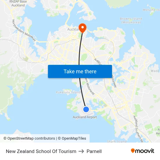 New Zealand School Of Tourism to Parnell map