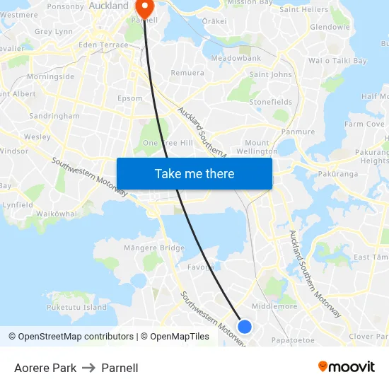 Aorere Park to Parnell map