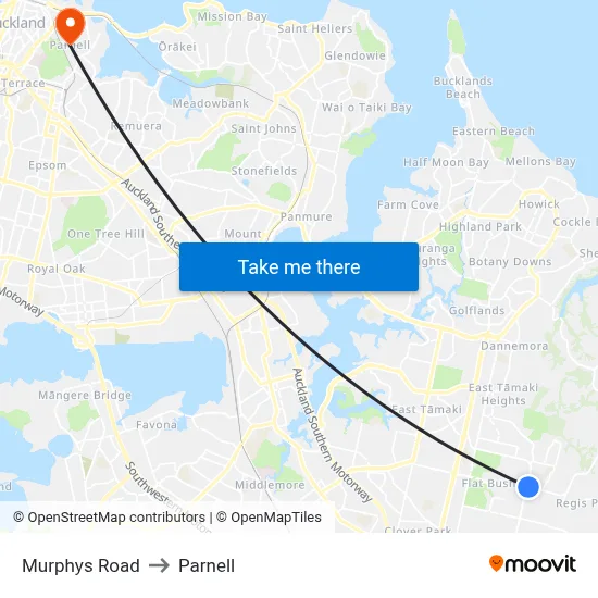Murphys Road to Parnell map
