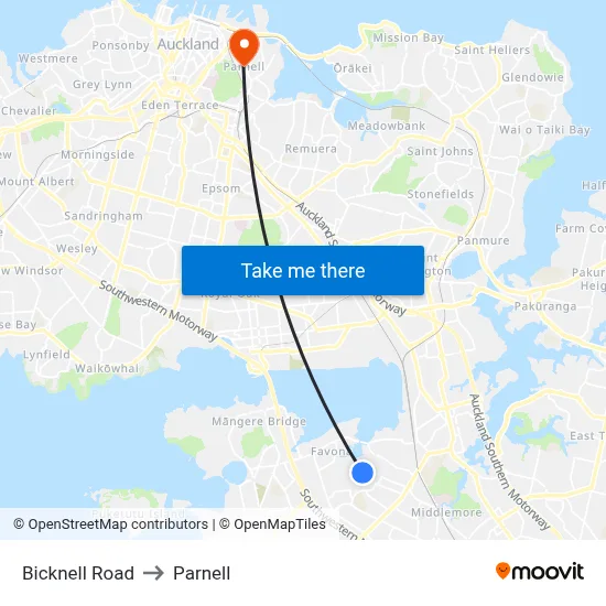 Bicknell Road to Parnell map