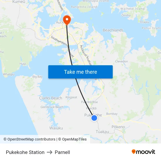 Pukekohe Station to Parnell map