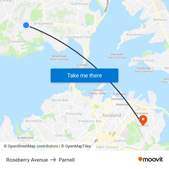Roseberry Avenue to Parnell map