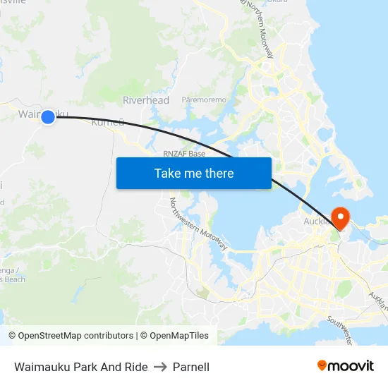 Waimauku Park And Ride to Parnell map