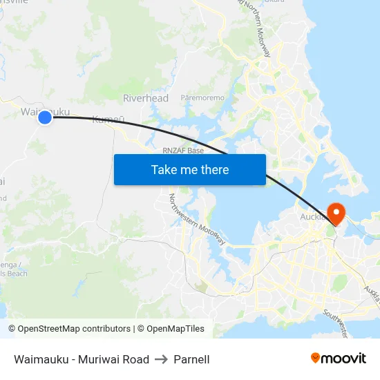 Waimauku - Muriwai Road to Parnell map