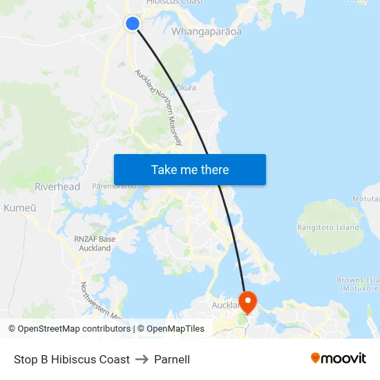 Stop B Hibiscus Coast to Parnell map