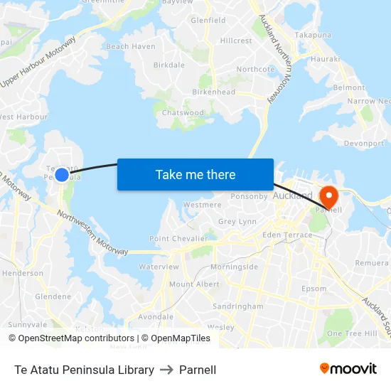 Te Atatu Peninsula Library to Parnell map