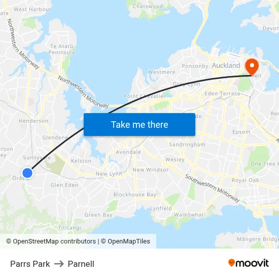 Parrs Park to Parnell map