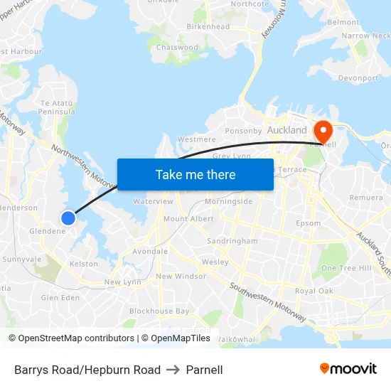 Barrys Road/Hepburn Road to Parnell map
