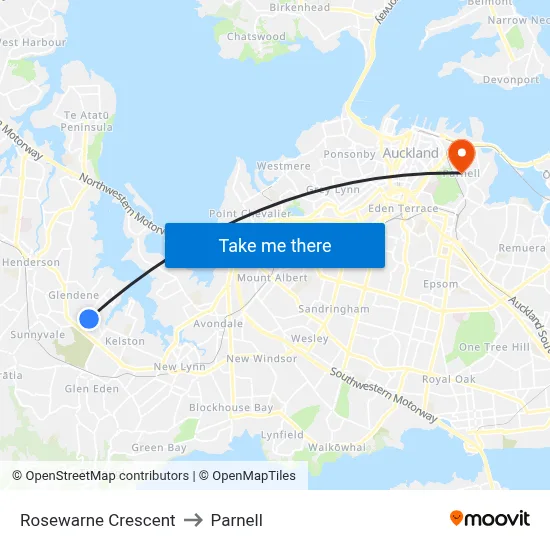 Rosewarne Crescent to Parnell map