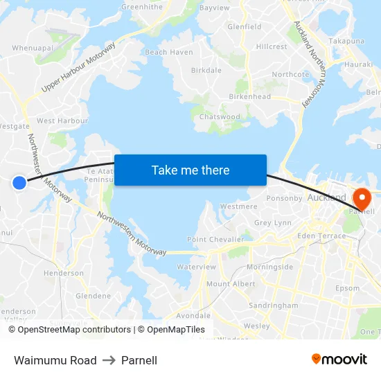 Waimumu Road to Parnell map