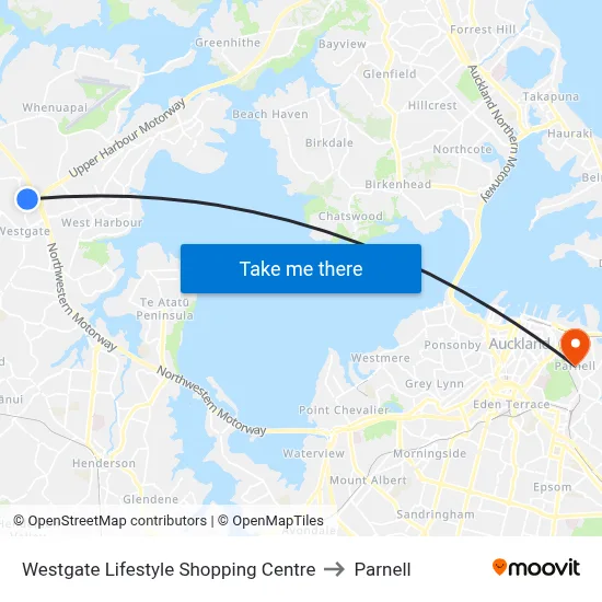 Westgate Lifestyle Shopping Centre to Parnell map