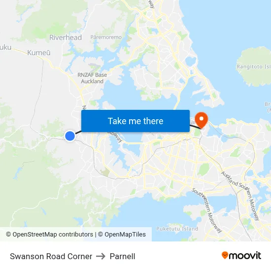 Swanson Road Corner to Parnell map