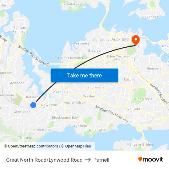 Great North Road/Lynwood Road to Parnell map