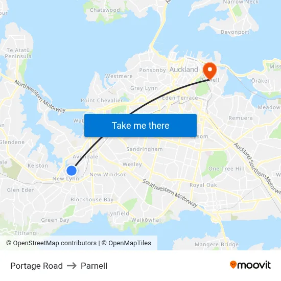 Portage Road to Parnell map
