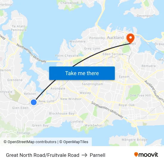 Great North Road/Fruitvale Road to Parnell map