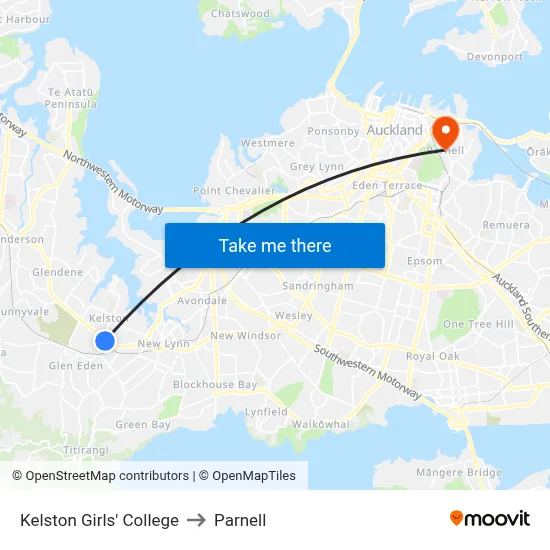 Kelston Girls' College to Parnell map