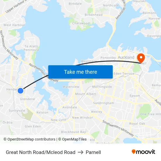 Great North Road/Mcleod Road to Parnell map