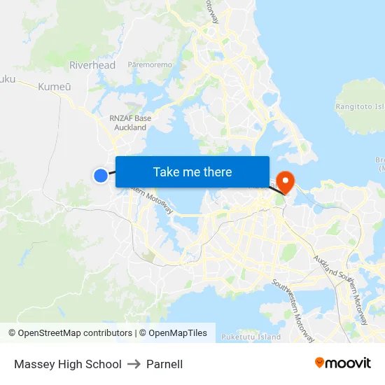 Massey High School to Parnell map