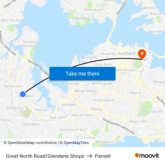 Great North Road/Glendene Shops to Parnell map