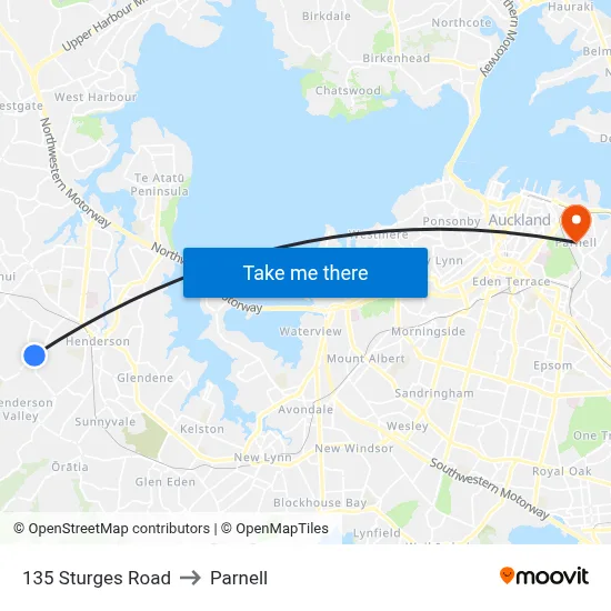135 Sturges Road to Parnell map