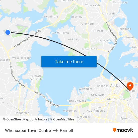 Whenuapai Town Centre to Parnell map