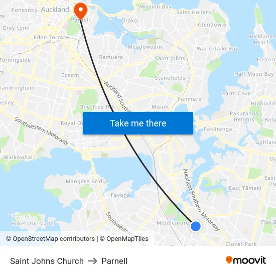 Saint Johns Church to Parnell map