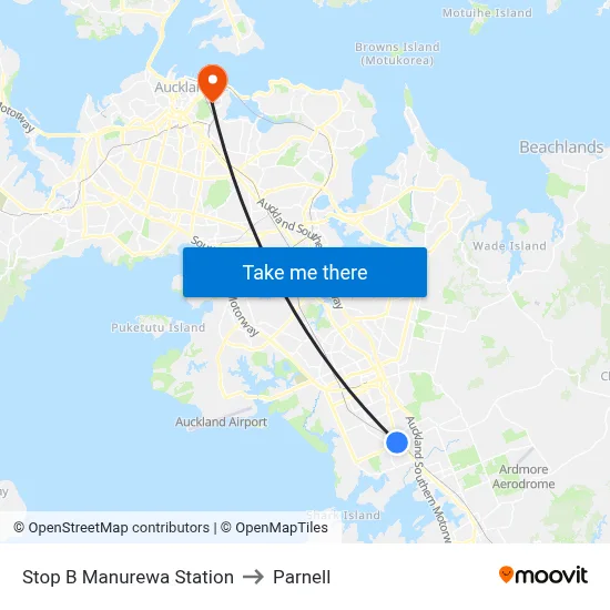 Stop B Manurewa Station to Parnell map