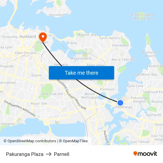 Pakuranga Plaza to Parnell map