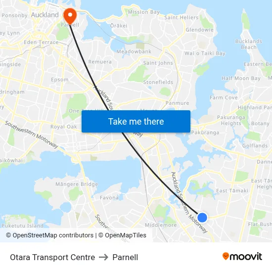 Otara Transport Centre to Parnell map