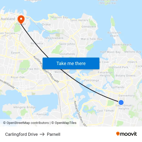Carlingford Drive to Parnell map