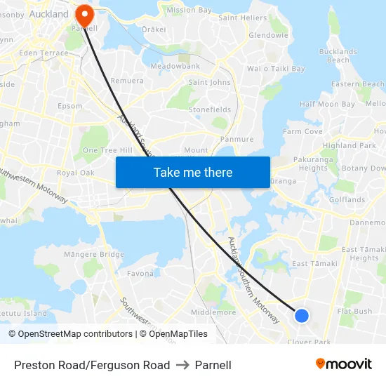 Preston Road/Ferguson Road to Parnell map