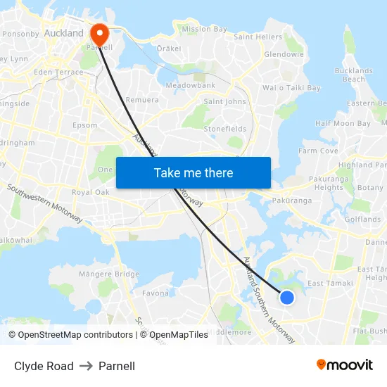 Clyde Road to Parnell map