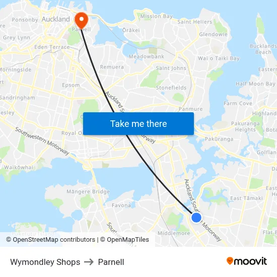 Wymondley Shops to Parnell map