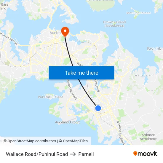 Wallace Road/Puhinui Road to Parnell map