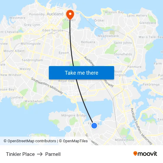Tinkler Place to Parnell map