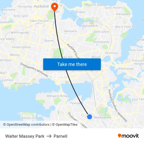 Walter Massey Park to Parnell map