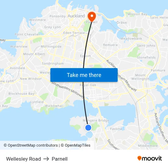 Wellesley Road to Parnell map