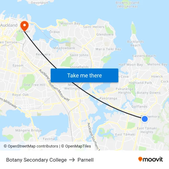 Botany Secondary College to Parnell map