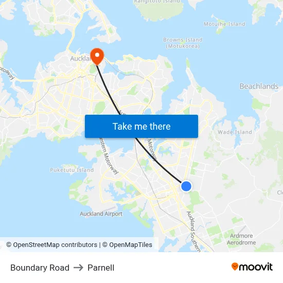 Boundary Road to Parnell map