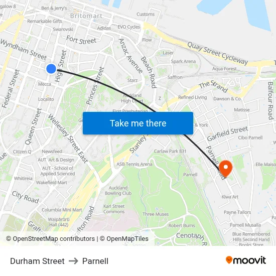 Durham Street to Parnell map