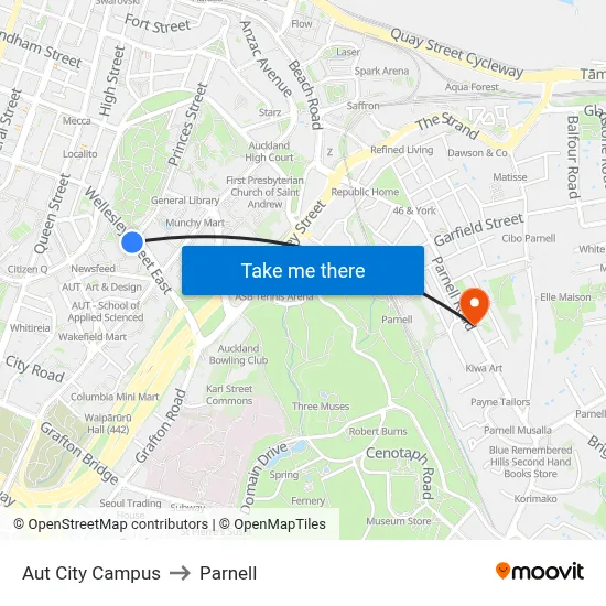 Aut City Campus to Parnell map